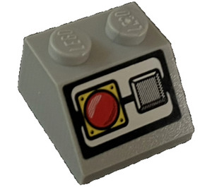 LEGO Gris pierre moyen Pente 2 x 2 (45°) avec rouge Emergency Stop Push Button Autocollant (3039)