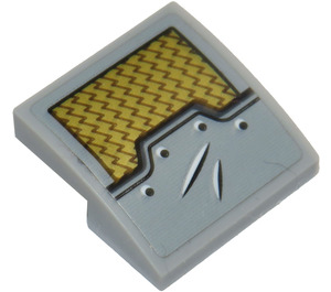 LEGO Gris pierre moyen Pente 2 x 2 Incurvé avec Gold et grise Panneau Modèle Autocollant (15068)