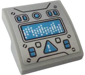 LEGO Gris pierre moyen Pente 2 x 2 Incurvé avec Scale, Buttons et Triangle avec Exclamation indiquer Autocollant (15068)