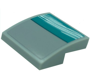 LEGO Medium Stone Gray Slope 2 x 2 Curved with White Pattern on Turquoise - Right Sticker (15068)