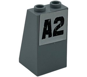 LEGO Medium Stone Gray Slope 2 x 2 x 3 (75°) with 'A2' Sticker Hollow Studs, Rough Surface (3684)