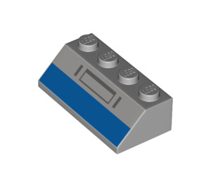 LEGO Grigio pietra medio Pendenza 2 x 4 (45°) con Blu Barra con superficie liscia (3037 / 73585)