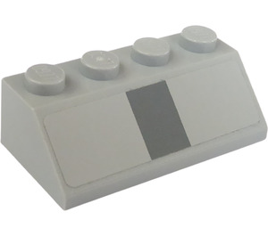 LEGO Mittleres Steingrau Steigung 2 x 4 (45°) mit Dark Stone Grau Vertikale Line Aufkleber mit rauer Oberfläche (3037)