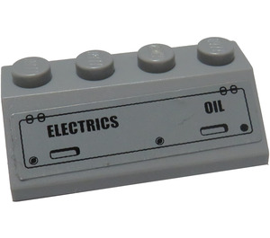 LEGO Medium steengrijs Helling 2 x 4 (45°) met 'ELECTRICS' en 'OIL' Sticker met ruw oppervlak (3037)