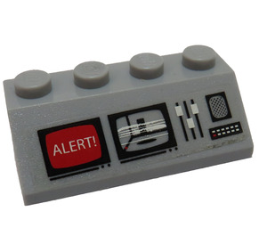 LEGO Medium Steengrijs Helling 2 x 4 (45°) met Wit 'ALERT', Screen met Room, Switches, Buttons en Speaker Sticker met ruw oppervlak (3037)
