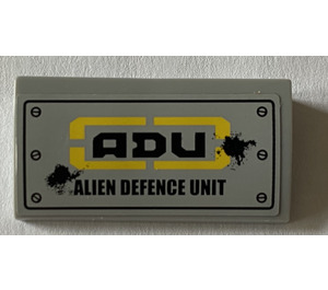 LEGO Medium Stone Gray Slope 2 x 4 Curved with 'ADU ALIEN DEFENCE UNIT' Sticker with Bottom Tubes (88930)