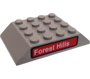 LEGO Mittleres Steingrau Schrägstein 4 x 6 (45°) Doppelt mit Forest Hills Zug Aufkleber (32083)