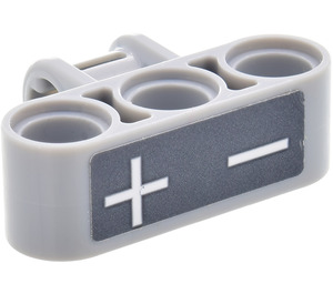 LEGO Medium Stone Gray Technic Cross Block 3 x 2 (Axle/Triple Pin) with white + and - Pattern Sticker (42191)