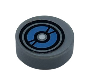 LEGO Medium steengrijs Tegel 1 x 1 Rond met Medium blauw Halve Circles in Zwart Dubbele Circles met Wit Midden Sticker (35380)