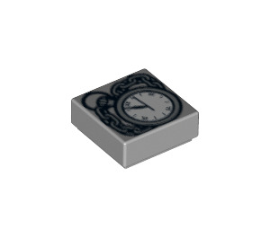 LEGO Medium Stone Gray Tile 1 x 1 with Pocket Watch Design with Groove (3070 / 14392)