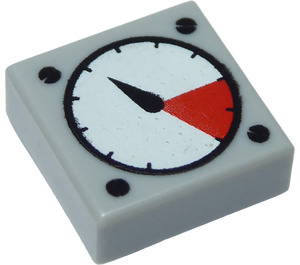 LEGO Medium steingrå Tile 1 x 1 med Pressure Gauge med Rille med svarte bolter (3070 / 83484)