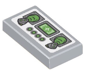 LEGO Medium Stone Gray Tile 1 x 2 with Control Panel and Two Levers Sticker with Groove (3069)