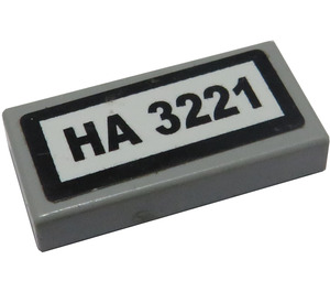 LEGO Medium Stone Gray Tile 1 x 2 with 'HA 3221' Sticker with Groove (3069)