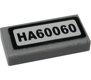 LEGO Medium Stengrå Bricka 1 x 2 med "HA60060" Klistermärke med skåra (3069)