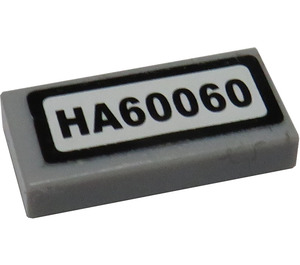 LEGO Medium Stone Gray Tile 1 x 2 with "HA60060" Sticker with Groove (3069)