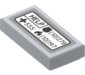 LEGO Mittleres Steingrau Fliese 1 x 2 mit ‘HELP’ und Emergency Numbers Aufkleber mit Nut (3069)