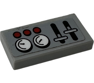 LEGO Medium Stone Gray Tile 1 x 2 with Levers, Gauges and 3 Red Buttons Sticker with Groove (3069)