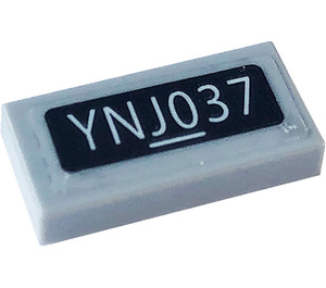 LEGO Medium Stone Gray Tile 1 x 2 with License Plate, 'YNJ037' Sticker with Groove (3069)