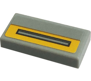 LEGO Medium Stone Gray Tile 1 x 2 with Light Orange decorated Slot Sticker with Groove (3069)