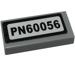 LEGO Medium Stone Gray Tile 1 x 2 with 'PN60056' Sticker with Groove (3069)