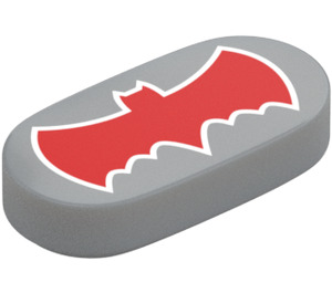 LEGO Medium Stone Gray Tile 1 x 2 with Rounded Ends with Red Batman Logo (1126)