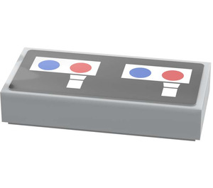 LEGO Gris pierre moyen Tuile 1 x 2 avec Argent Controls et Bleu et rouge Dots Autocollant avec rainure (3069)