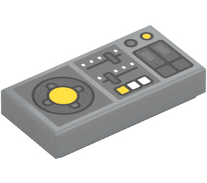 LEGO Medium Stone Gray Tile 1 x 2 with Vehicle Control Panel, Yellow Buttons with Groove (3069 / 73873)