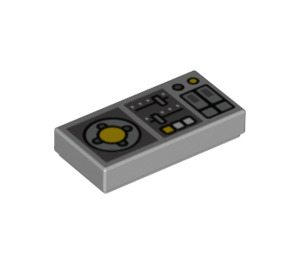 LEGO Medium Stone Gray Tile 1 x 2 with Vehicle Control Panel, Yellow Buttons with Groove (3069 / 73873)