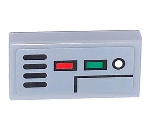 LEGO Medium Stone Gray Tile 1 x 2 with White, Green and Red Button and Four Horizontal Lines Sticker with Groove (3069)