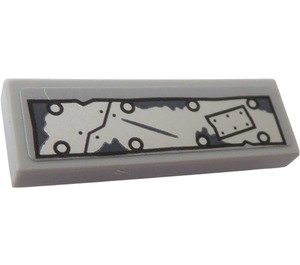 LEGO Medium Stone Gray Tile 1 x 3 Inverted with Hole with Metal Plates with Rivets Sticker (35459)