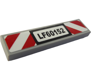 LEGO Medium Stone Gray Tile 1 x 4 with "LF60152" and Red and White Danger Stripes Sticker (2431)