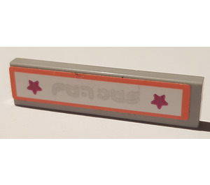 LEGO Medium Stone Gray Tile 1 x 4 with License plate "FUNBUS" and coral outline pattern.  Sticker (2431)