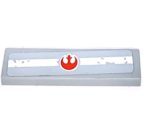 LEGO Medium Stone Gray Tile 1 x 4 with red SW Rebel logo on white stripe Sticker (2431)