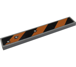 LEGO Medium Stone Gray Tile 1 x 6 with Black and Orange Danger Stripes and 3 Bullet Holes Sticker (6636)