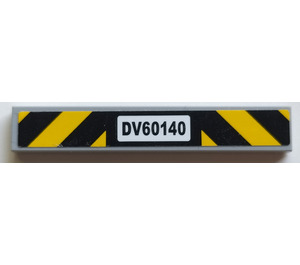 LEGO Medium Stone Gray Tile 1 x 6 with 'DV60140' and Yellow Danger Stripes Sticker (6636)