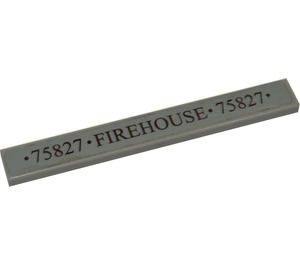 LEGO Medium Stone Gray Tile 1 x 8 with '75827 FIREHOUSE 75827' Sticker (4162)