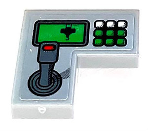 LEGO Medium stengrå Flise 2 x 2 Hjørne med Joystick og Control Panel  Klistermærke (14719)