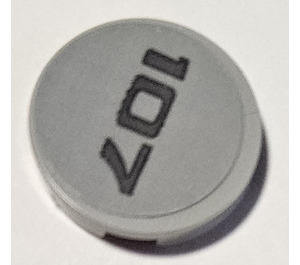 LEGO Medium Stone Gray Tile 2 x 2 Round with '107' on Gray Sticker with Bottom Stud Holder (14769)