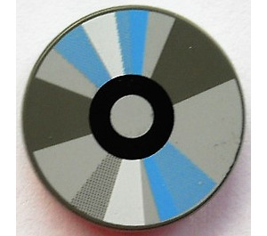 LEGO Medium Stone Gray Tile 2 x 2 Round with Blue and Gray Sections with "X" Bottom (4150 / 48436)