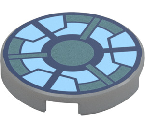 LEGO Grigio pietra medio Piastrella 2 x 2 Rotondo con Blu Arc Reactor con supporto per bottoncino alla base (14769 / 104708)