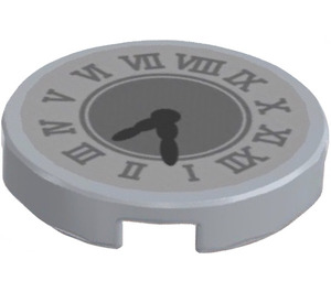 LEGO Medium Stone Gray Tile 2 x 2 Round with Clock Face Sticker with Bottom Stud Holder (14769)