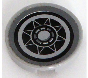 LEGO Medium Stone Gray Tile 2 x 2 Round with Geometric Circles and Triangles Sticker with Bottom Stud Holder (14769)