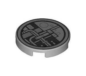 LEGO Medium Stone Gray Tile 2 x 2 Round with Mechanical Pipes Pattern with Bottom Stud Holder (14769 / 106774)