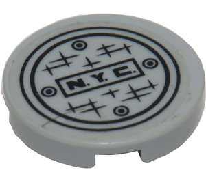 LEGO Medium Stone Gray Tile 2 x 2 Round with 'N.Y.C.' and Manhole Cover Sticker with Bottom Stud Holder (14769)