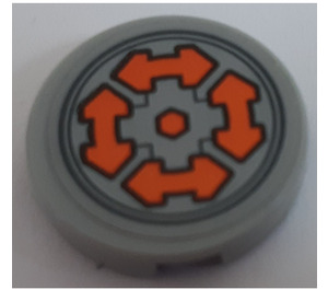 LEGO Medium Stone Gray Tile 2 x 2 Round with Orange Pattern Sticker with Bottom Stud Holder (14769)