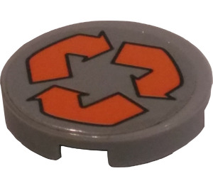 LEGO Medium Stone Gray Tile 2 x 2 Round with Orange Recycling Logo Sticker with Bottom Stud Holder (14769)