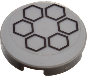 LEGO Medium Stone Gray Tile 2 x 2 Round with Six Black Hexagons In a Circle Sticker with "X" Bottom (4150)