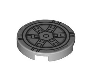 LEGO Medium Stone Gray Tile 2 x 2 Round with TIE Bomber Pattern with Bottom Stud Holder (14769 / 101648)