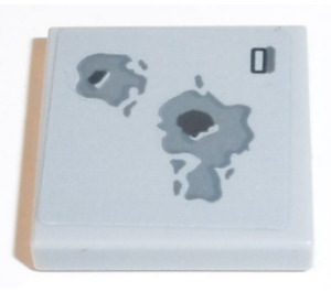 LEGO Medium Stone Gray Tile 2 x 2 with Blaster Marks Sticker with Groove (3068)