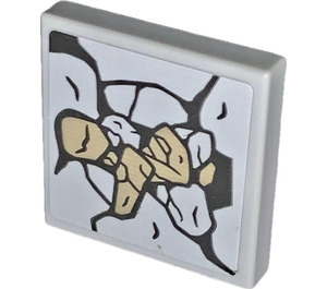 LEGO Medium Stone Gray Tile 2 x 2 with Broken Stone Sticker with Groove (3068)